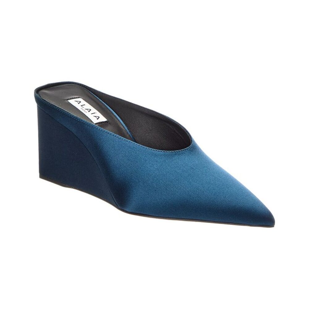 Alaia Cube Silk Wedge Mule, Blue